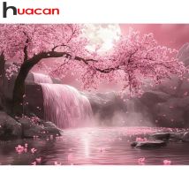 Huacan Cherry Blossom Diamond Painting Waterfall Landscape Diamond Embroidery Tree New 2025 Handmade Gift