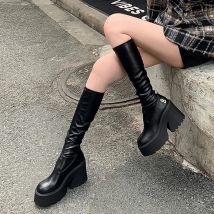 Schwarze Damenstiefel mit hohen Absätzen, Winter 2026, Premium Sinnliche Overknee-Stiefel, Bequeme Vintage-Schuhe, Botas Altas Platform Mujer