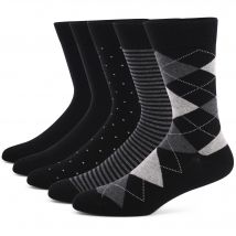5 Paar Herren Kleider socken plus Größe, hochwertige gekämmte Baumwoll socken, schwarze coole Argyle atmungsaktive Casual Socken für Männer