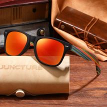 JUNCTURE Mode Bambus Holz Vintage Quadrat Sonnenbrille Männer Frauen Luxus Marke Designer Sonnenbrille Holz Fahren UV400 Brillen