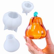Stampo in silicone per scatola di immagazzinaggio di zucca fai-da-te con coperchio Resina epossidica UV Barattolo di candela profumata Stampo in gesso Regalo artigianale di Halloween Decorazioni per