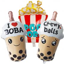 Cartoon Boba Milk Tea Popcorn Balloon Children Girls Boys Movie Night Tea Party Decoration Supplies Kids Favor Gifts