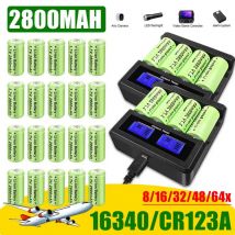 64 pz 3.7V 2800mAh li-ion per 16340 batteria CR123A batterie ricaricabili CR123 per cella torcia a LED, telecamera di sicurezza