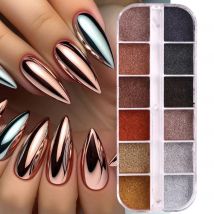 12 griglie autunno inverno colore scuro glitter per unghie pigmento specchio magico marrone argento oro strofinare polvere gel polacco polvere manicure decorazione