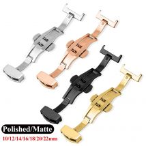 Fibbia per orologio pieghevole a farfalla in acciaio inossidabile Chiusura a fascia opaca lucida 10 12 14 16 18 20 22mm Bottoni per orologio in argento nero oro rosa