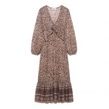 2023 frühjahr Neue Produkt frauen Gestapelt Dekorative Gedruckt V-ausschnitt Midi Kleid Mode Retro Muster Gedruckt Rock