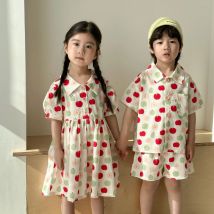 Kinder Set Bruder Und Schwester Kleidung 2025, Sommer jungen Hemd Anzug Baumwolle Kurzarm Baby Mädchen Kleid Süße kleidung