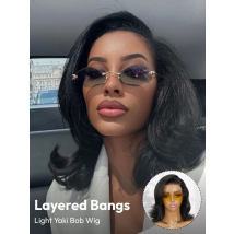 Alipearl Hair Light Yaki Layered Bangs 6*8 Short Bob Wig Glueless Human Hair Ready To Go Wig 180% Density