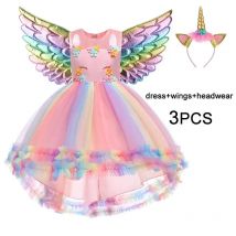 Einhorn Partykleid für Mädchen Cosplay Kostüm Regenbogen Einhörner Spitze Geburtstag Hochzeit Prinzessin Kleider Blumenapplikationen Abendkleid