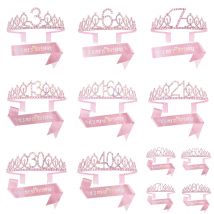 It's My 3 6 7 8 9 10 Geburtstagsschärpe und Strass-Tiara, Krone, Rosa, für Kinder, Mädchen, Frauen, Geburtstagsparty-Dekorationszubehör