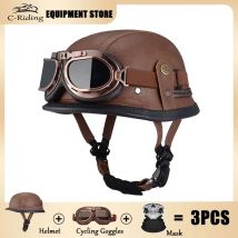 Neuer bequemer deutscher Soldat Cruise Vintage Halbhelm weibliches Pedal männlicher Helm Motorrad Mark Helm Leder Casco Moto