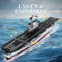 1883PCS Military WW2 USS CV-6 Enterprise Warship Battle Boat Building Blocks Model DIY Education Toys For Children Birthday Gift