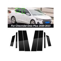 8Pcs Glossy Black For Chevrolet Onix Plus 2020 2021 2022 2023 Car Pillar Posts Door Window Trim Cover Kits B C Column Stickers