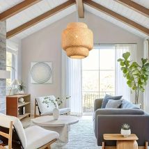 Lampadario moderno in bambù con luci a sospensione artigianali |   CE 220 V E26/E27 |   Supporto semi-incasso per paralume intrecciato
