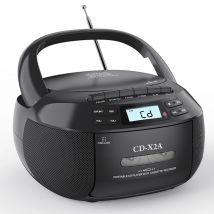 Boombox CD portatile con lettore di cassette e registratore CD radio FM AM con Bluetooth e USB MP3, alimentazione CA CC con telecomando