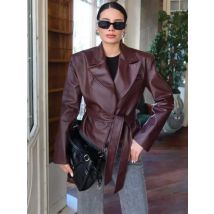 Tossy Herbst Lace-Up PU Jacken Outwear Weibliche Revers Feste Beiläufige Pendeln Verband 2025, Neue Patchwork Mäntel frauen PU Jacken