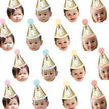 20/40/60 Stück individuelle Geburtstagsfeier Gesicht Foto Aufkleber Glitzer Geburtstag Hut Design Siegeletikett Geschenk Dekor Kind 1. Geburtstag Dekor