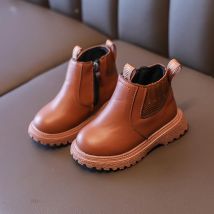 Mode Junge Mädchen kurze Stiefel rutsch feste Stiefel im britischen Stil Kinder Seite Reiß verschluss Design Einzels tiefel Lederstiefel Anti-Rutsch