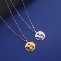 Fibonacci Spiralsymbol Goldener Verhältnis kreisförmige Anhänger Halskette Edelstahl Yin-Yang Symbol Halskette Herrenschmuck