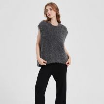 BAHTLEE-Women's Alpaca Wool Sleeveless Sweater Vest O-Neck Knitted Loose Superfine