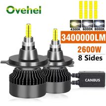 OVEHEL H4 H11 LED 360 3400000 LM 2600W Canbus 9012 H7 H1 H3 H8 D1S D2S HB3 9005 HB4 9006 Led Faro per auto 6000K Fendinebbia 12V