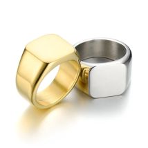 HNSP 316L Stainless Steel Square Simple Ring For Men Finger Jewelry 14MM Wide Smooth Minimalist Style Accessories