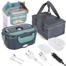 2-in-1 elektrische Lunchbox 60 W tragbare Edelstahl-Lebensmittelheizung für Zuhause, Auto, 24 V, 220 V, Bento-Wärmer-Behälter-Set