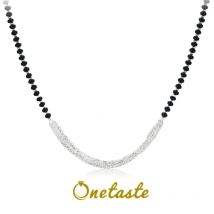 Onyx-Halsketten aus 925er-Sterlingsilber mit schwarzen Achatperlen und mehreren Ketten, französischer Stil, schlicht, trendig, 40–45 cm, Halsband-Halskette, Geschenk