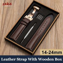 14mm 16mm 18mm 20mm 22mm 24mm Genuine Leather Strap Watchband with Box Butterfly Clasp Universal Men's and Women's Belt Bracelet