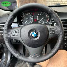 Handgenähter schwarzer Leder-Lenkradbezug für BMW M3 E81 E82 E84 E87 E88 E90 E91 E92 E93 BMW 1 3er Serie