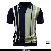 AIOPESON Marke Herren-Poloshirt aus gestreiftem Mesh für hochwertige, atmungsaktive Stoffe, stilvolle, lässige Herren-Poloshirts ﻿