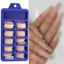 100szt Nude Pink False Nail Press On Nails Acrylic Extension Coffin Forms Nail Tips Artificial Long Full Cover Fingernails Tools