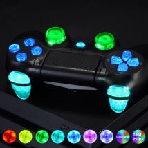 eXtremeRate Klare, mehrfarbige, beleuchtete Tasten DTFS (DTF 2.0) LED-Kit für PS4 CUH-ZCT2-Controller – Controller NICHT im Lieferumfang enthalten