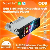 Navifly 2G+32G Uniwersalny 1 Din Android 6,86-calowy ekran dotykowy HD Bezprzewodowy CarPlay Auto Radio samochodowe Multimedialny odtwarzacz wideo GPS FM