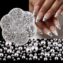 7Grids 3D Silver Half Round Pearl Nail Charms Mixed Size Gold/Silver/White Metal Caviar Bead Nail Studs Rivets Y2k Ball Nail Dec
