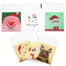 50 Stück Frohe Weihnachten Plastiktüten 7 x 10 cm transparente selbstklebende Beutel für Schmuck-Display und Verpackung, Kekse, Backen, Aufbewahrung