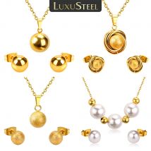 LUXUSTEEL Edelstahl Runde Kugel Anhänger Halskette Ohrringe Für Frauen Mode Dubai Gold Farbe Schmuck Sets Braut Hochzeit
