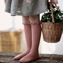 Rüschen Kinder Kniestrümpfe Baby Mädchen Kleinkinder Lange Weiche Baumwollsocke Spitze Blume Kinder Prinzessin Uniform Socken Für 0-8 Jahre
