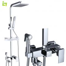 Set di rubinetti per doccia cromati nastro a pioggia miscelatore per vasca da bagno interamente in metallo di alta qualità a 4 vie con Bidet in acciaio inossidabile