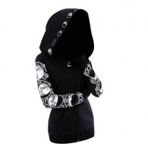 Gothic Moon Bedruckter Kapuzenpullover mit Reißverschluss, Schwarz, Frühling und Herbst, schmale Jacke für Damen, leichte Stretch-Mäntel