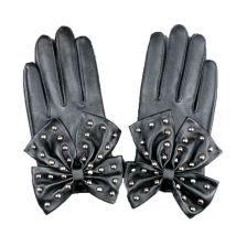 The same rivet oversized bowknot ladies fashion imitation leather gloves pu stage performance gloves S85
