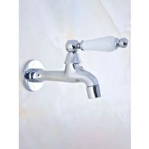 Polished Chrome Brass Wall Mount Ceramic Handle Mop Pool Faucet Laundry Sink Water Taps tav161