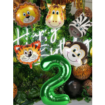 6pcs Jungle Birthday Party Decoration Balloon Animal Balloons Lion Giraffe Monkey 32in Green Number 0-9 Foil Balloon Baby Shower