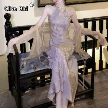 Olivegirl Cheongsam Dress Traditional Clothing Spring 2026 Embroidered jacquard Cheongsam Large Sleeves Retro Long Dress