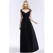 Schwarze Spitze Chiffon Abendkleider für Frauen V-Ausschnitt rückenfrei Flügelärmeln Burgund Marineblau formale Hochzeit Party Kleider Vestidos