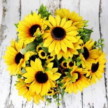 7branch/Bouquet Yellow Silk Sunflower Bouquet Beautiful Artificial Flower Daisy Head For Wedding Birthday Party Home Garden Deco