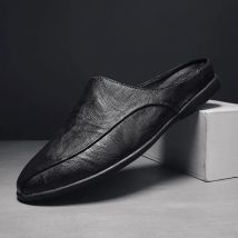 Sommer Männer Schuhe Casual Mode Herren Loafer Echtes Leder Halb Slipper Atmungsaktive Slip auf Faul Fahren Schuhe Männer