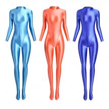 Glänzender, eng anliegender Damen-Body mit Öl, glatter Reißverschluss hinten, Yoga-Zentai-Anzüge, lässige Sportstrumpfhose, sexy Catsuit-Overalls