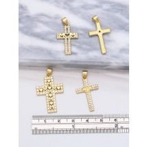 OCESRIO Gold Plated Copper Large Cross Pendants for Necklace Cubic Zirconia Heart Mother's Day Charm  Jewelry Supplies pdta619