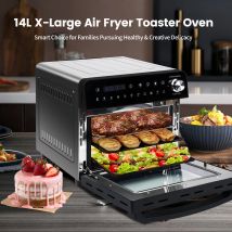 Friggitrice ad aria calda 14L XXL Airfryer Mini forno 1800W con schermo LED a 11 programmi, 5 accessori compreso girarrosto e libro delle ricette